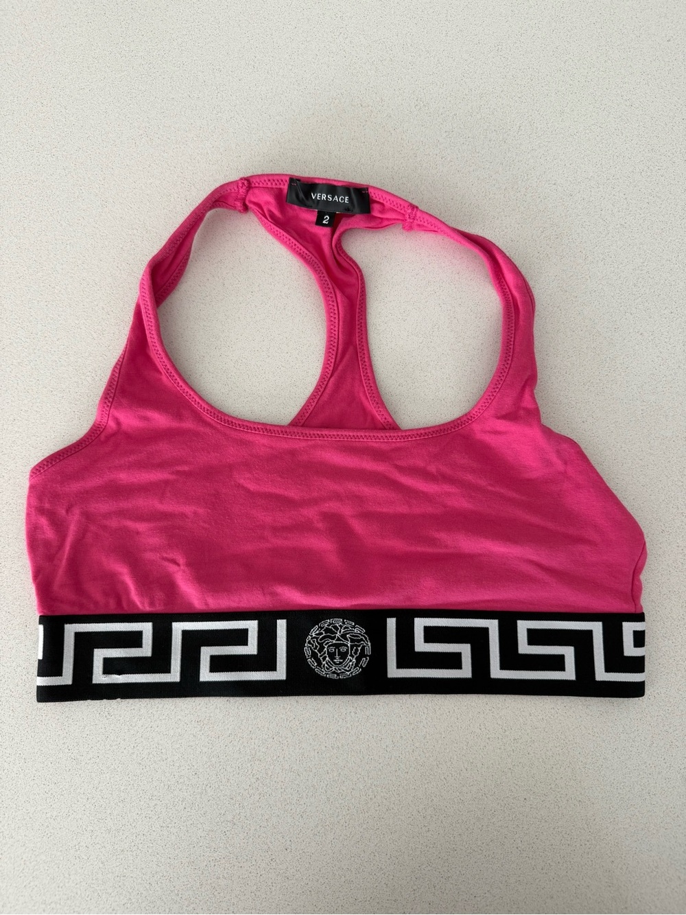 Versace Hot Pink Racerback Bralette with Black & White Logo Band